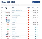 2025 Brand Finance2025中国品牌价值500强：中国农业银行保持第五位