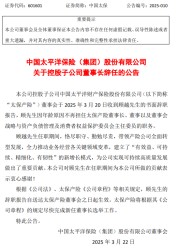 中国太保：顾越因年龄原因辞去太保产险董事长等职务