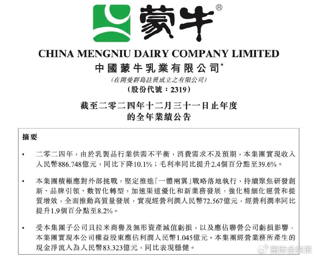净利暴跌98%！蒙牛新总裁高飞交出首张成绩单 第1张